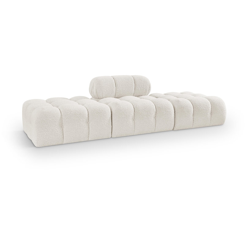 Ames Upholstered Sofa, Cream Boucle Fabric, 1 Armless, 2 Ottoman