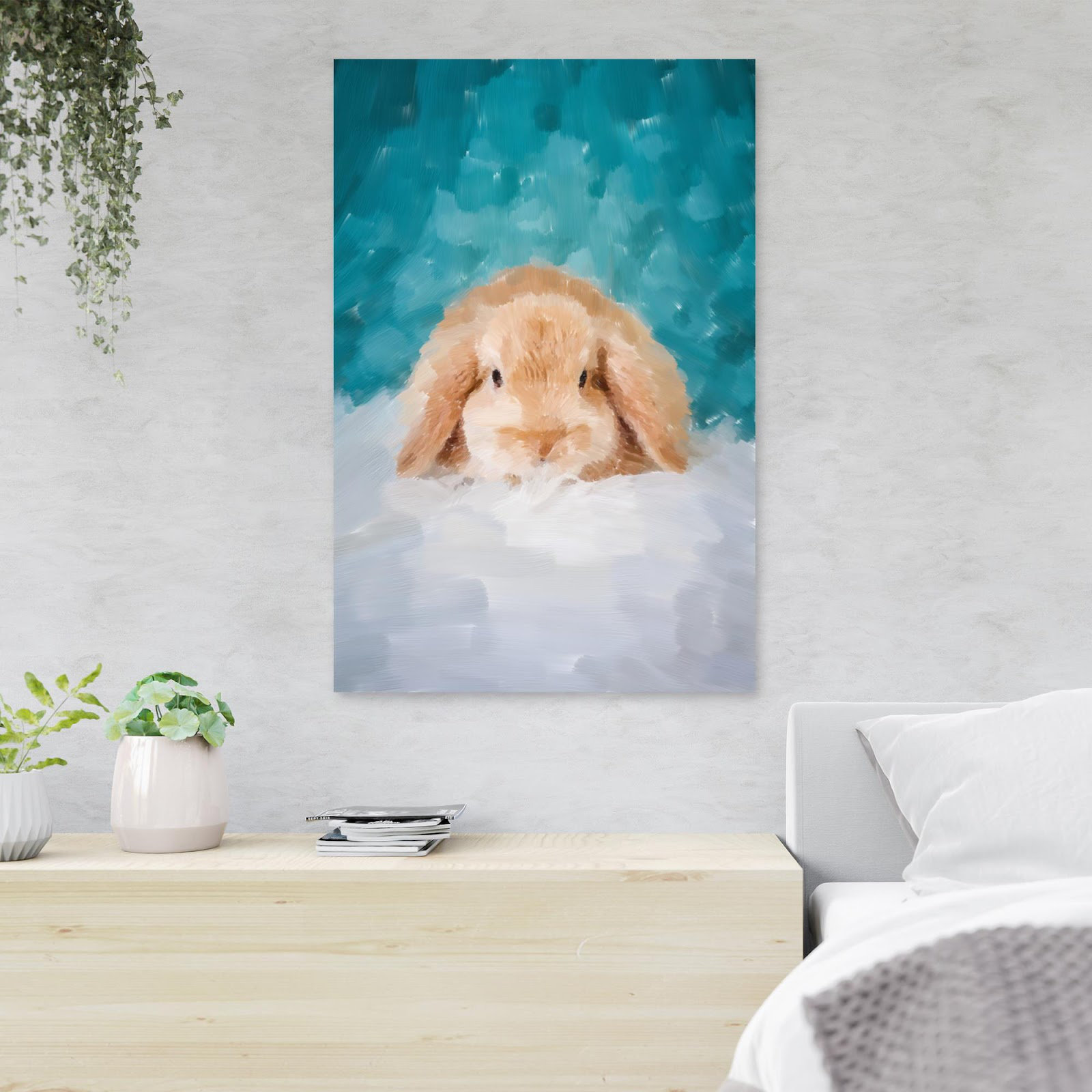 Rabbit Rectangle MentionedYou Brown Rabbit On White Textile - 1 Piece Rectangle Graphic ...