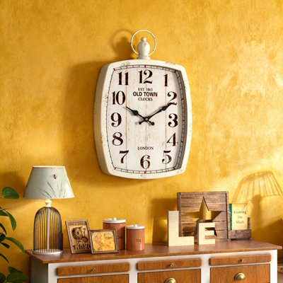 Large Retro Rectangle Wall Clock, Antique Vintage Style, Battery Operated Silent,(White)