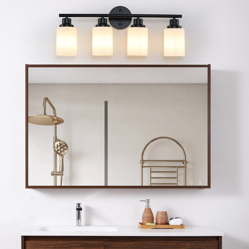 Éclairage de meuble-lavabo à intensité variable avec abat-jour en verre blanc pour chambre à coucher, salle de bain, Noir, 4