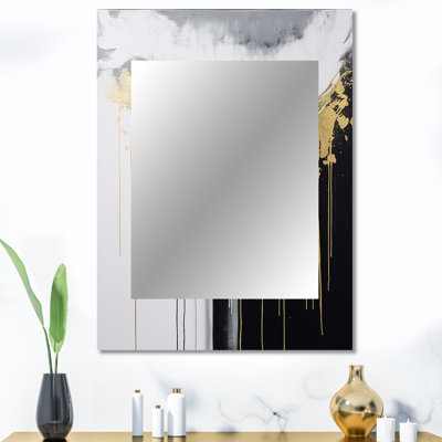 Golden River Wildness abstrait doré et noir III - peinture abstraite grand miroir, décor de miroir mural doré unique, impression sur métal