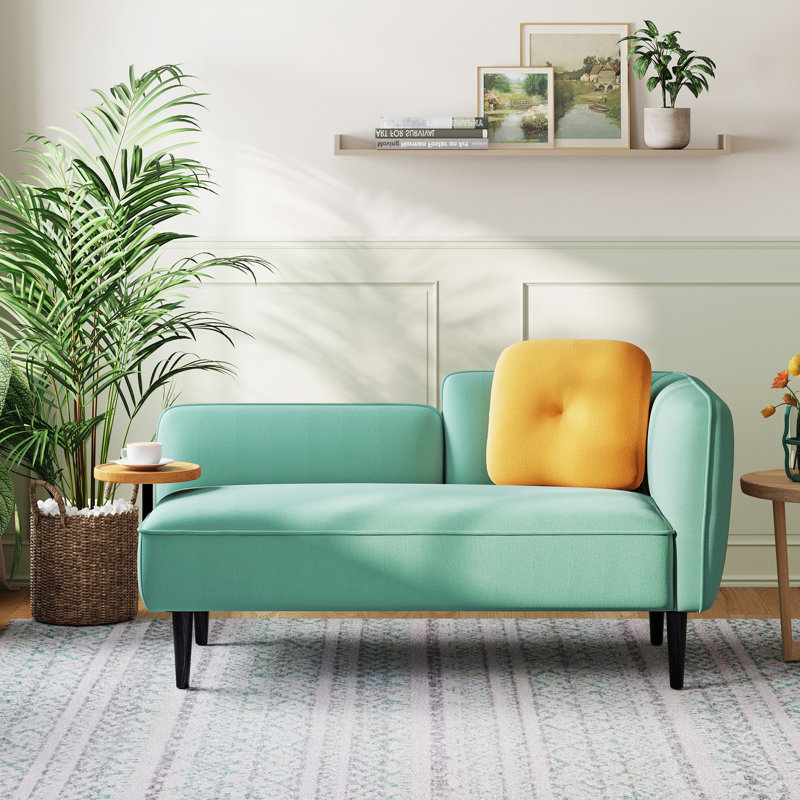 Batya Mid-Century Modern Loveseat with Movable Side Table & Comfortable Foam Seating, Gray Linen