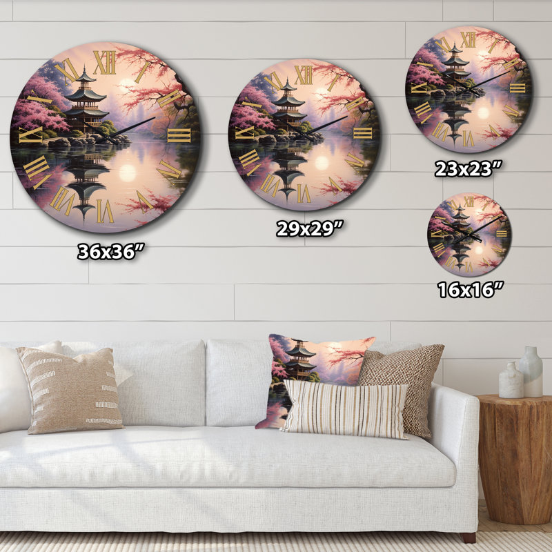 Asian Art Serene Pagoda VIII - Asian Wall Clock, Small