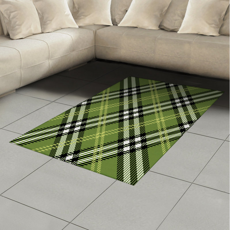 Tapis décoratif à haute densité en fibres de polyester à carreaux, Rectangle— 4 pi x 5 pi 8 po