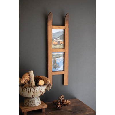  Double Photo Frame Wooden Snow Ski Design – 25.5"Tall Set of 2