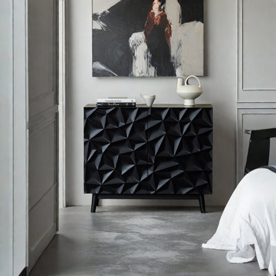 Matte Black Oak Cabinet with Grooved Handles