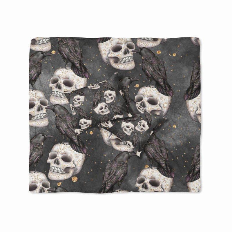  Ensemble de housse de couette Grayscale Calavera Skull, Housse de couette grand et 2 taies décoratives