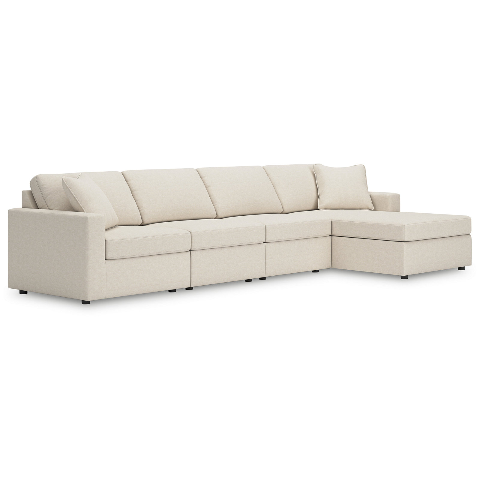Bulwell Sectional With Chaise, Beige Polyester, 36" H x 140" W x 68"D, Right Hand Facing