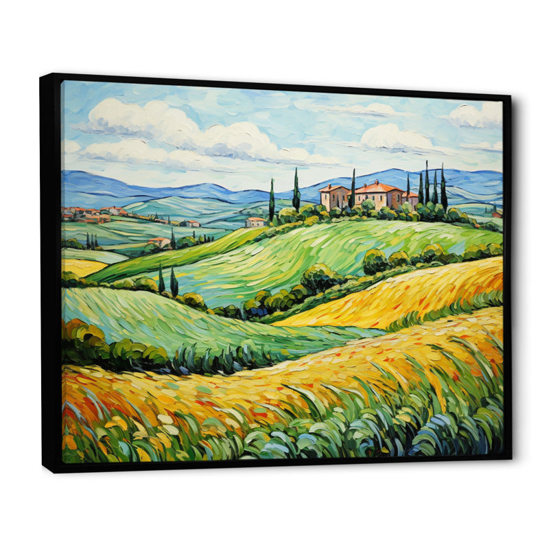 Vangogh Rolling Hills III - Vangogh, reproduction d'art sur toile, H 30 po x l 40 po x P 1,5 po, Cadre flottant noir