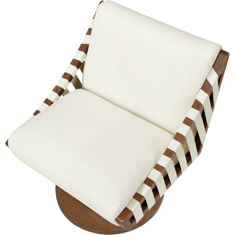 Quinton Vegan Leather Swivel Accent Chair, Cream Vegan Leather, Walnut