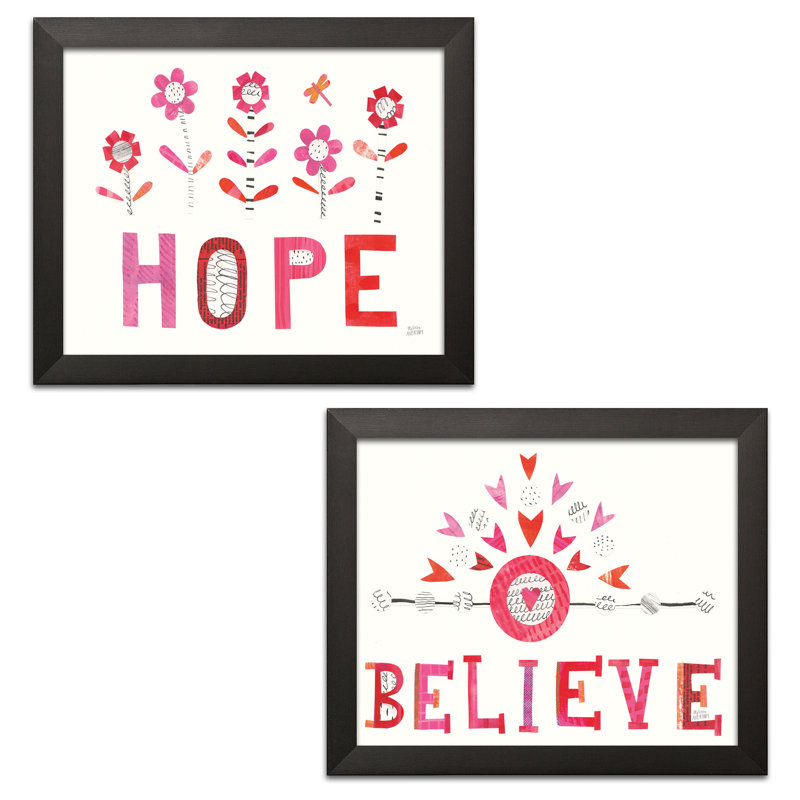 "Love Words I & II", ensemble de 2 reproductions d’art encadrées, Papier avec cadre noir, H 11 po x l 14 po x P 1,5 po