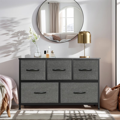 Dresser For Bedroom, Closet, Living Room, Hallway With 5 Drawers, Grey