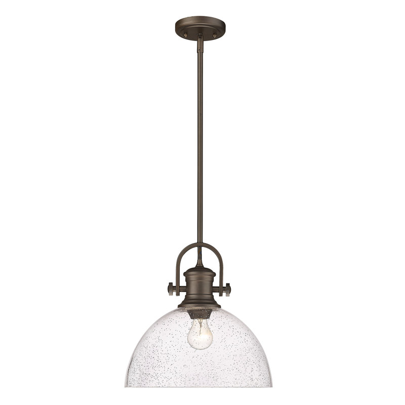 Luminaire suspendu en forme de dôme à 1 lumière Bales, Verre bullé, Bronze huilé
