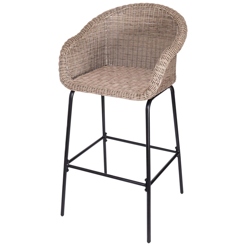 Ensemble de tabourets de bar d'extérieur en métal avec design tout-en-un et repose-pieds intégré, Brun pâle