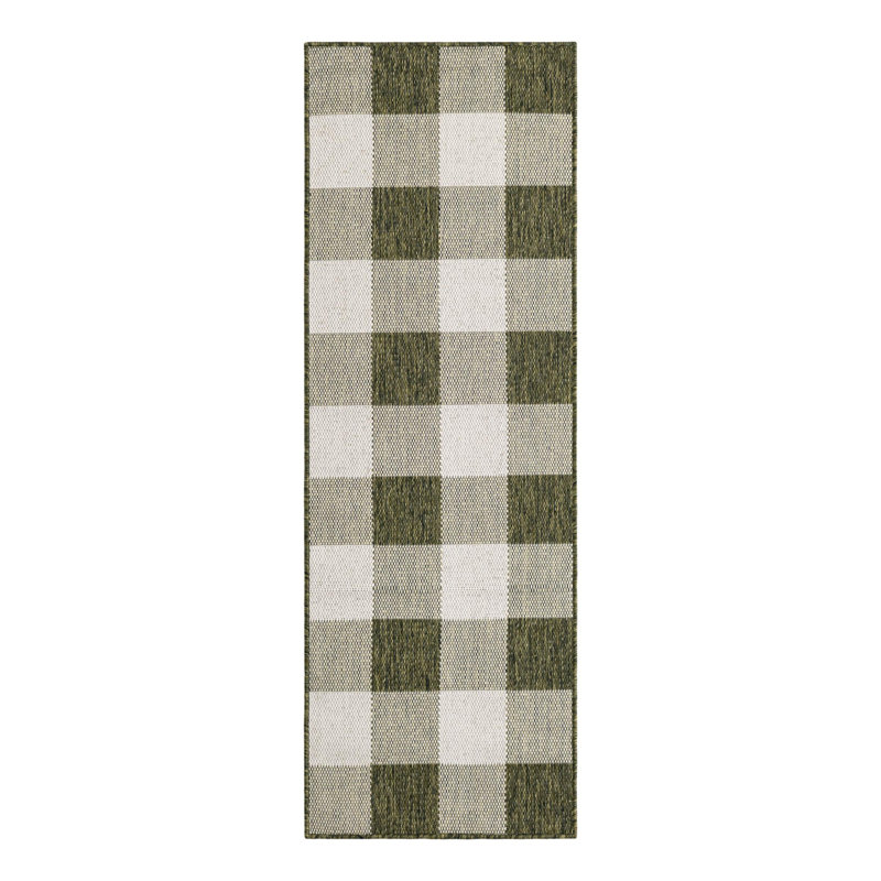 Tereon Checkered Machine Made Power Loom Polypropylene Plastic Indoor/Outdoor Area Rug in Green, Runner 2' x 6'1"