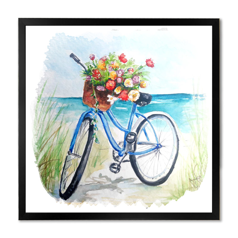 Fleurs de bicyclette rétro - sur, Impression noire sur toile encadrée, H 16 po x l 16 po x P 1 po