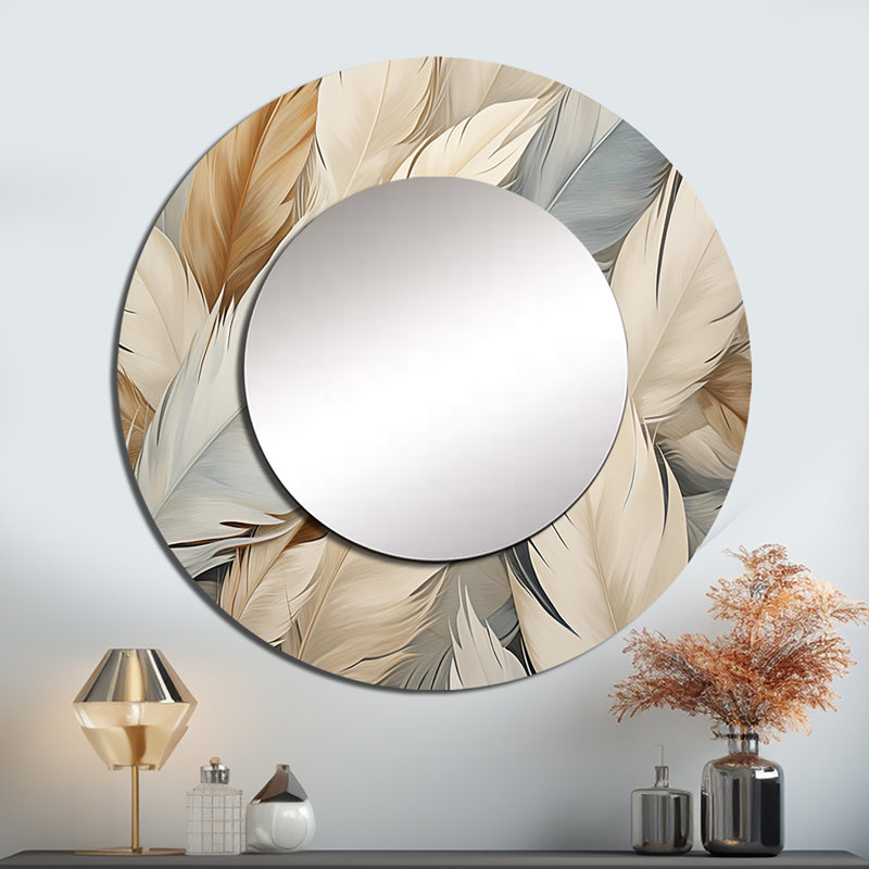 Feathery Plumes II - Feathers Round Mirror Wall Decor_MTMIR111807, 23" x 23"