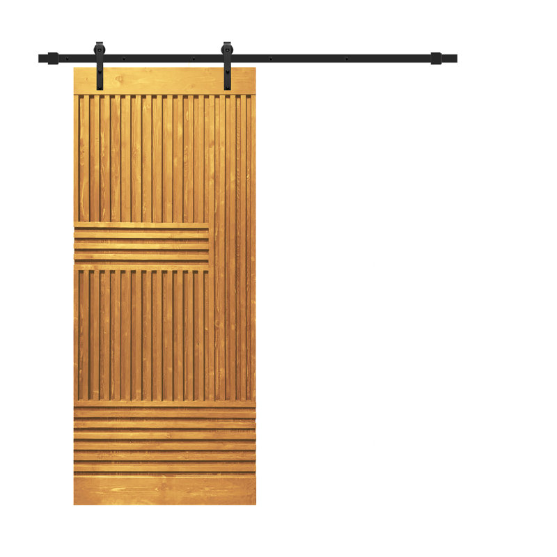 Porte de grange à panneaux et en bois avec quincaillerie d'installation, H 84 po x l 36 po, Noyer, Noir mat