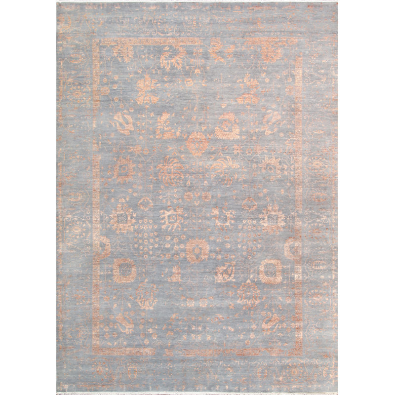 Tapis floral gris / brun noué à la main Floral