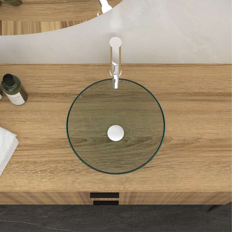 Lavabo de salle de bain en verre trempé avec robinet chromé et drain escamotable, transparent