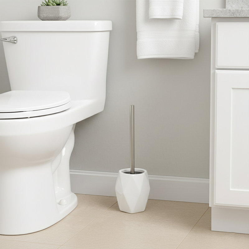Ensemble de brosse et porte-cuvette de toilette autoportant en grès diamant, Blanc