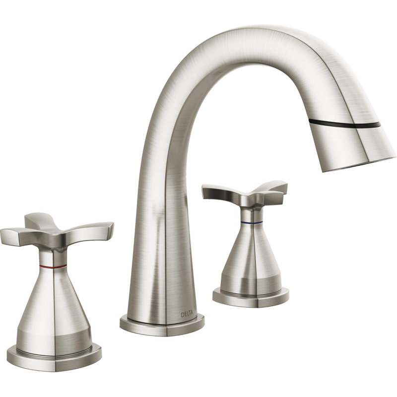 Stryke 3-Hole Widespread Pull Out Sprayer Bathroom Faucet, 2-Handle Bathroom Sink Faucet, Silver