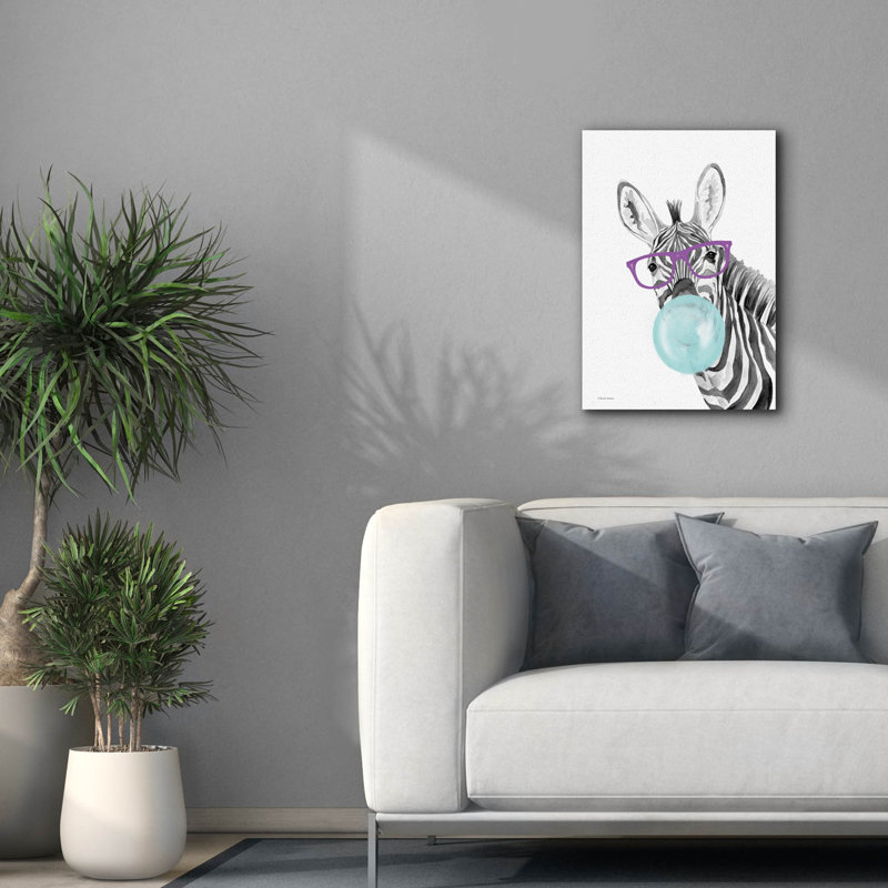 Toile épique Graffiti «Bubble Gum Zebra» par Rachel Nieman, 18 po x 26 po