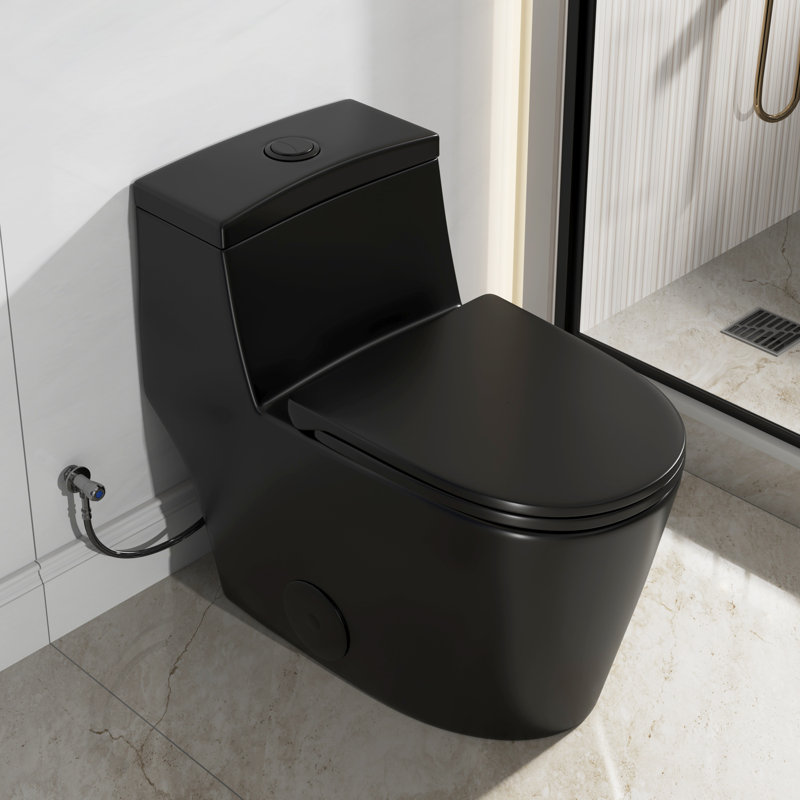 Toilette monobloc allongée au sol Poseidon 1,28 GPF (siège inclus), Noir mat