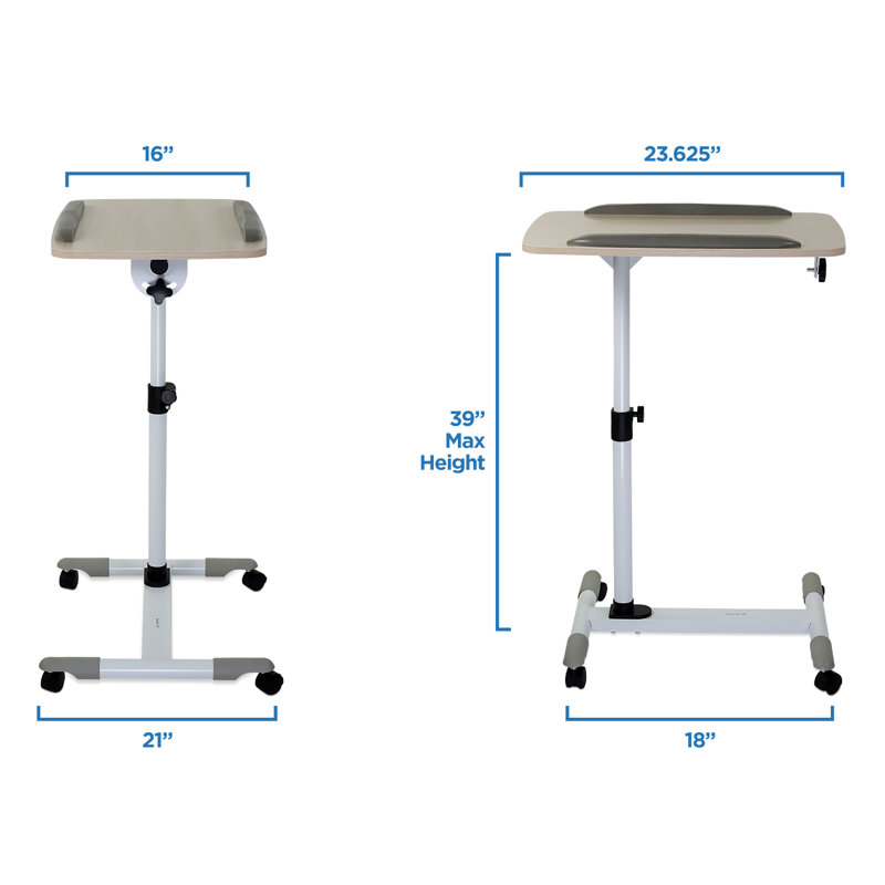 White Adjustable Height Laptop Cart with Drawer and Casters