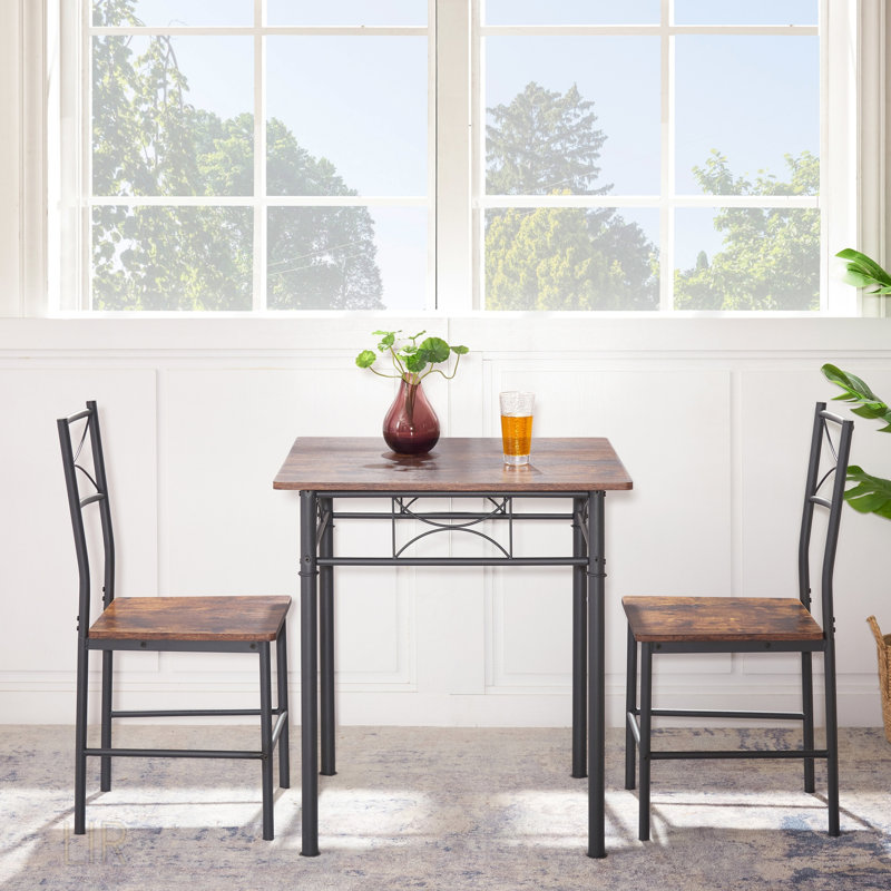 Ensemble de salle à manger de cuisine rétro 3 pièces avec table durable et chaises confortables pour une utilisation polyvalente