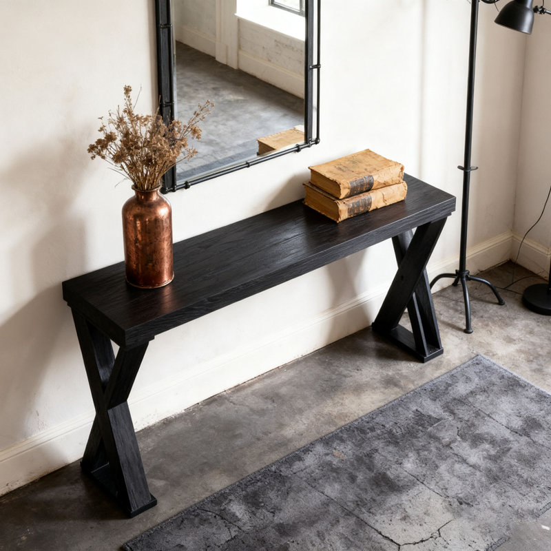 58.3" Narrow Entryway Table Console Table, Black Manufactured Wood Sofa Table with Crossed Legs for Hallway