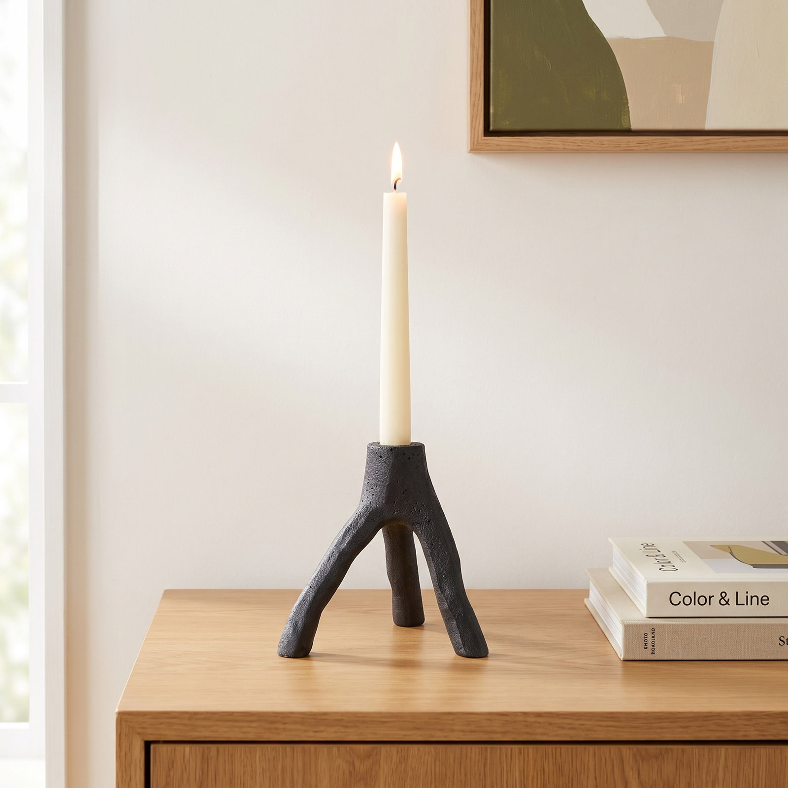 Iron Candlestick Holder, 5.28" H x 5.91" W x 5.12" D
