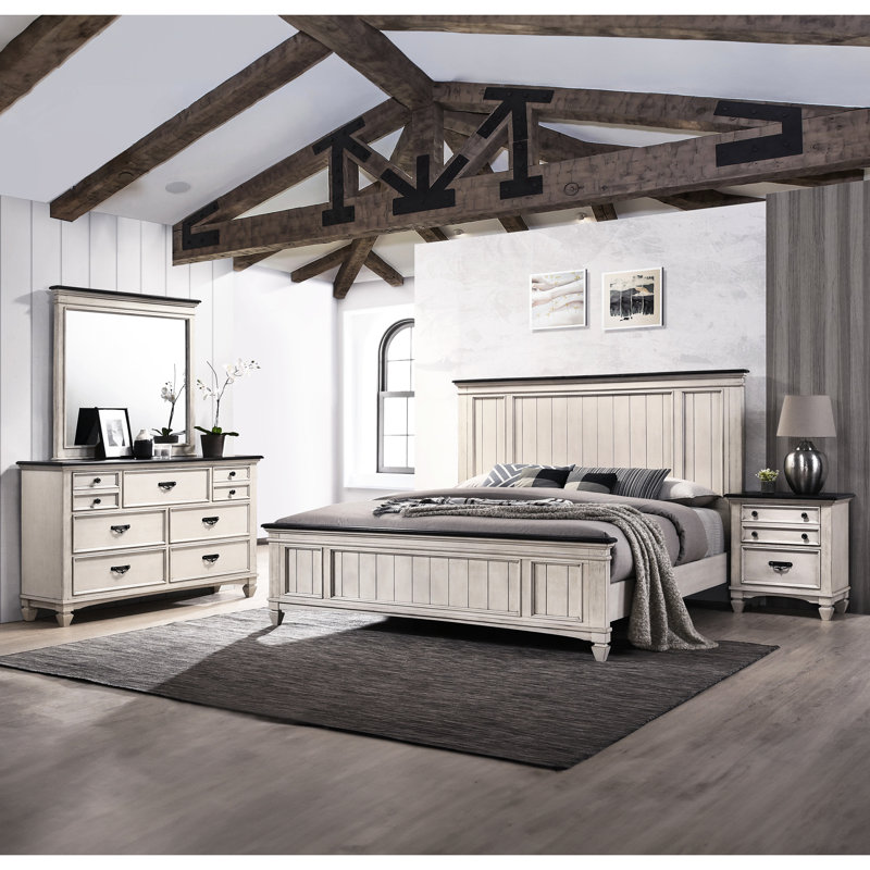 Lit à panneaux grand style Style, bois massif, tête de lit, cadre en bois industriel de chambre à coucher, design pour