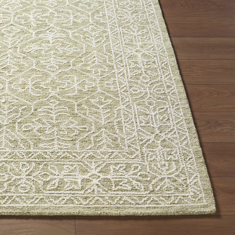 Moroccan Wool Hand Tufted Area Rug, Sage/Ivory/Olive, Rectangle 183 x 274 cm