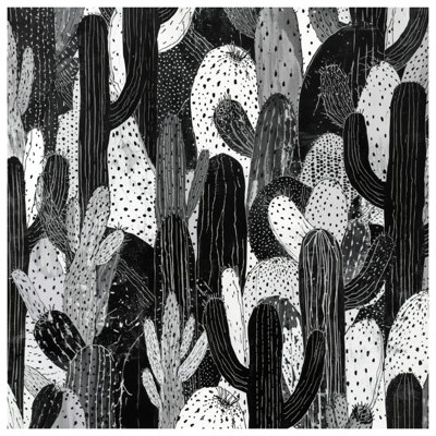 Black White Cactus Illustration Bath Mat