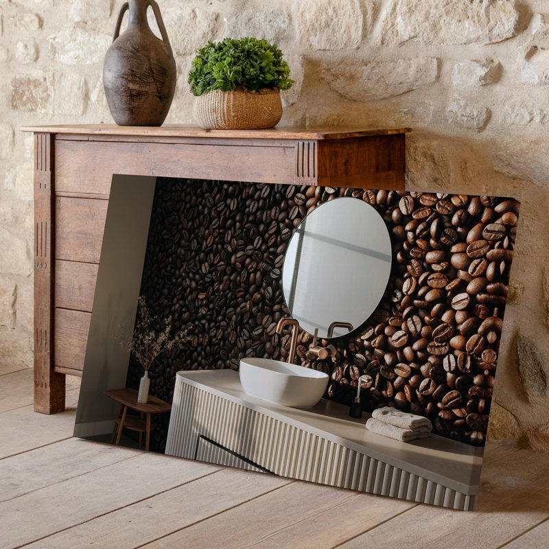 Toile, intérieur moderne de la salle de bain, avec une impressionnante murale de grains de café torréfiés foncés créant un art mural sur toile texturé riche