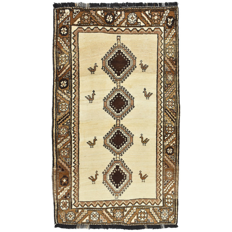 Tapis blanc en laine des années 1980 de 3 pi 10 po x 6 pi 8 po Goudelock