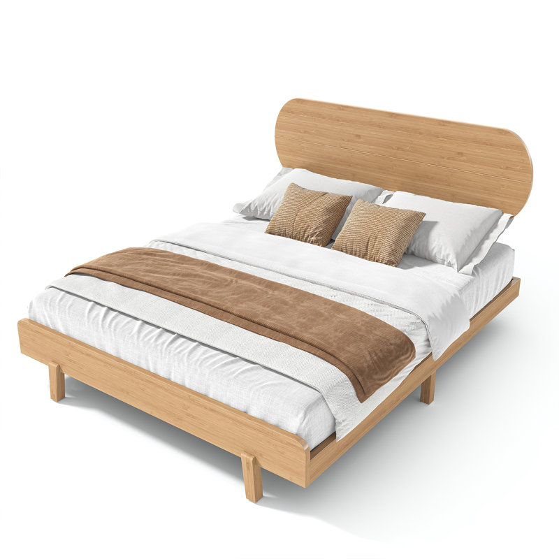 Jacella Solid Bamboo Platform Bed with Rounded Headboard & Slat Support, Natural, Queen