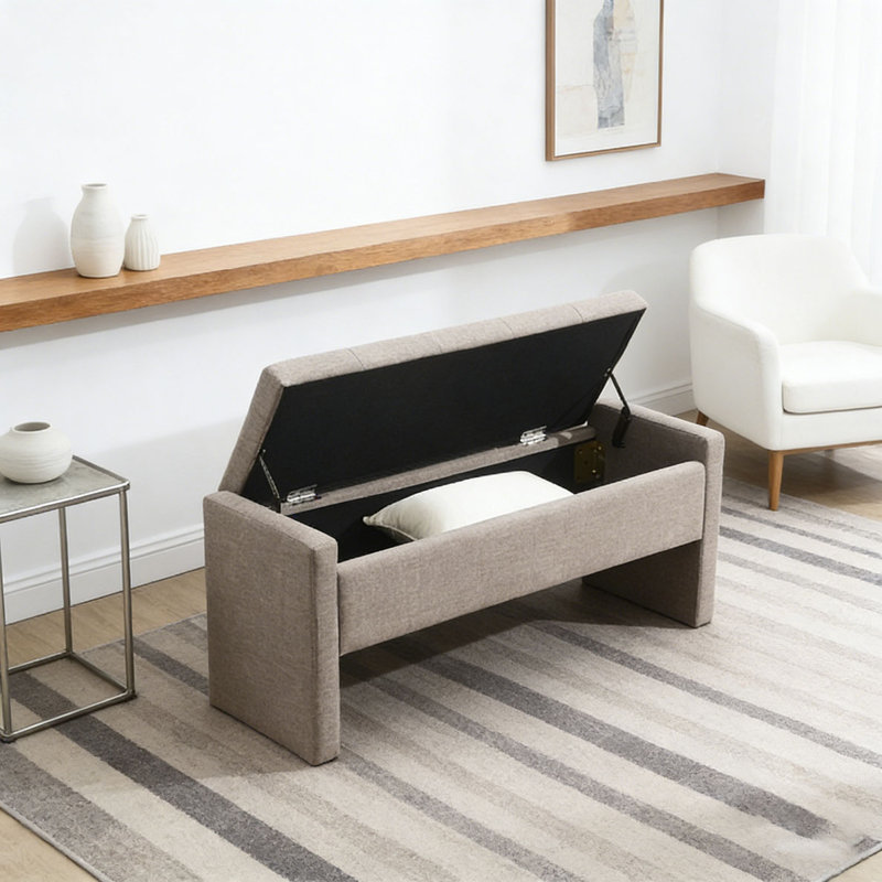 Modern Bed End Bench with Storage, Brun / gris