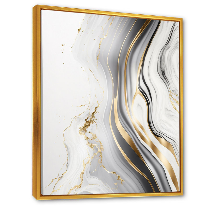 «Abstract Geode Marble Waves Grey III», reproduction d'art sur toile encadrée abstraite, L 30 po x H 40 po