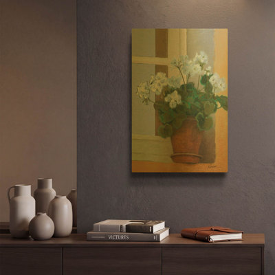 'Creancey Geraniums 2 Light' By Shirley Novak Gold Metal Wall Art, 12" x 16"