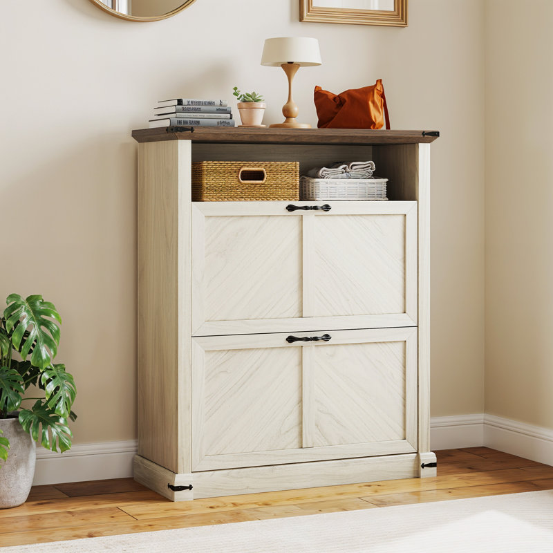 16 Pair Flipped Shoe Storage Cabinet With Adjustable Shelves