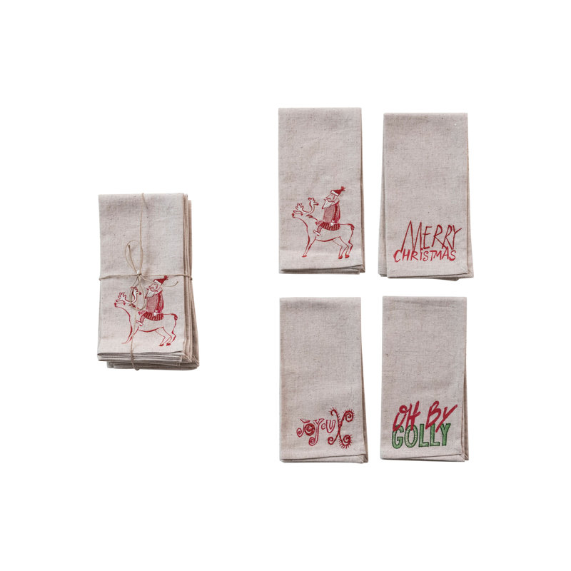 Serviettes de Noël en coton avec dictons brodés