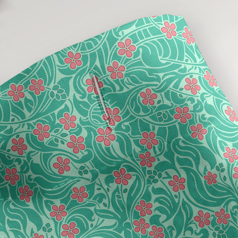 Rideau simple à motif floral tourbillons, Vert et rose