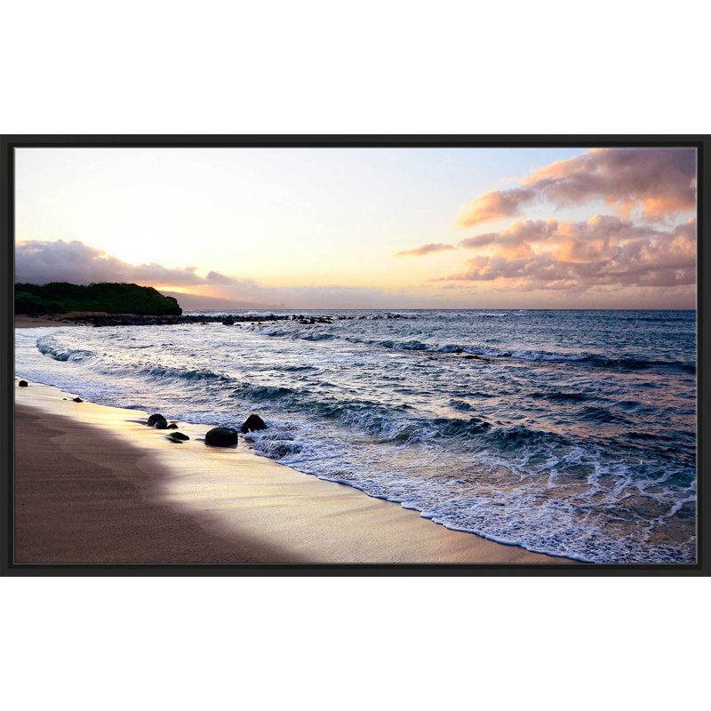 «Sunset Beach», reproduction de photo, H 39,5 po x l 63,5 po x P 2 po, Cadre flottant noir