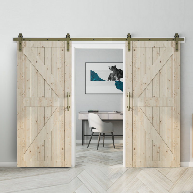 Classic Brass Single Sliding Barn Door Hardware Kit with Track/Rail (Not Include Door), 132 in.