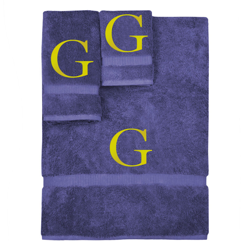 Ensemble de serviettes monogrammées - ensemble de 3 - lettre-bloc, G, Marine / doré