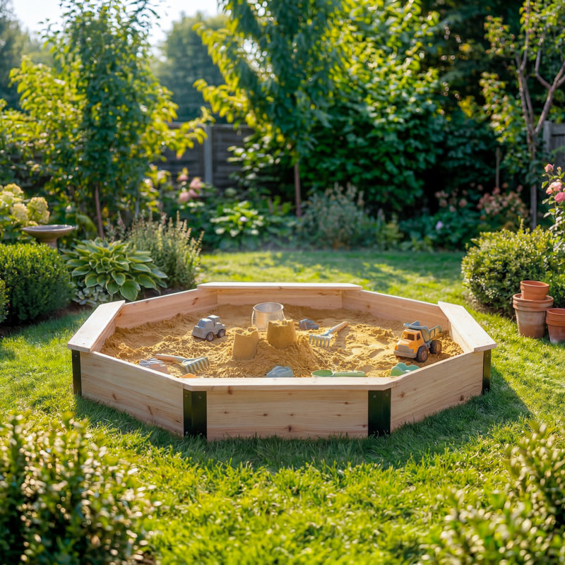 Wood Sandpit with Seating & Cover