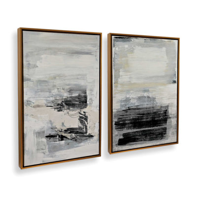 Waves of Neutral Energy Set of 2 Canvas Prints in a Black Frame, 48" x 32"