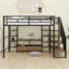 Lit mezzanine double avec escalier, structure de lit mezzanine en métal avec table de rangement basse et tablettes-2539920